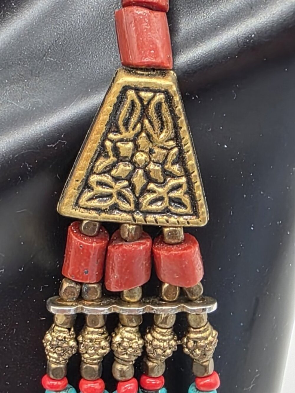 Tibetan Jewelry Multi-Strand Necklace Statement Boho Faux Turquoise & Coral - Picture 3 of 10